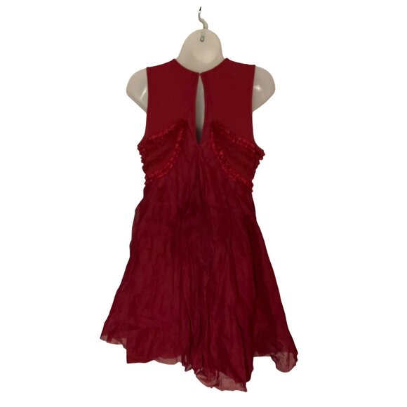 Free People Sleeveless Red Mini Dress With Beaded Details & Ruffled Trim medium - Picture 2 of 10